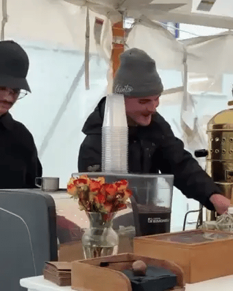 Declan, Capito barista, at the gold espresso bar at Boston Calling